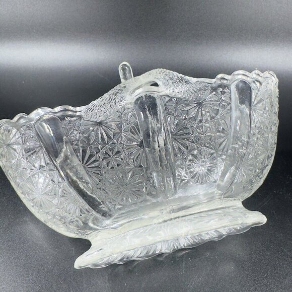 Fenton Glass Clear Daisy Button Basket Split Twig Handle Manganese 365nm Glow UV - Picture 9 of 15